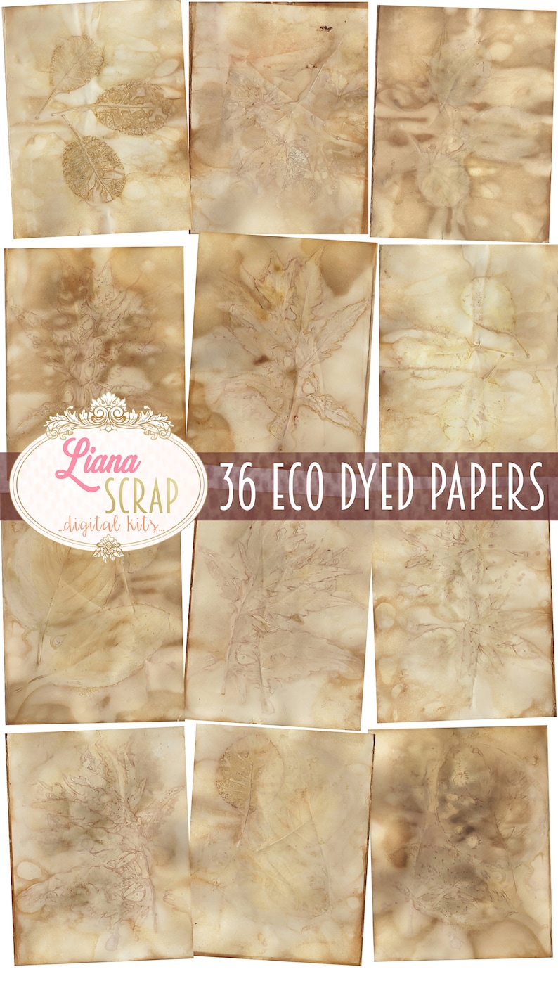 May include: 36 eco-dyed papers with leaf patterns in shades of brown and beige. The papers are perfect for scrapbooking, card making, and other craft projects.