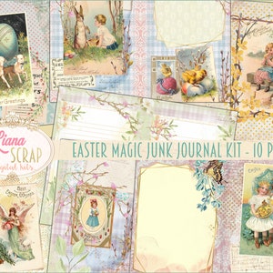 Magia di Pasqua - Kit di diario spazzatura digitale vintage, fogli di collage pasquali, stampabili di diario spazzatura primaverile, carta di diario spazzatura