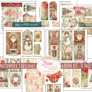 Patchwork Christmas Junk Journal ADDON Kit, Collage di Natale stampabile, Kit ADDON natalizio digitale, carta effimera natalizia