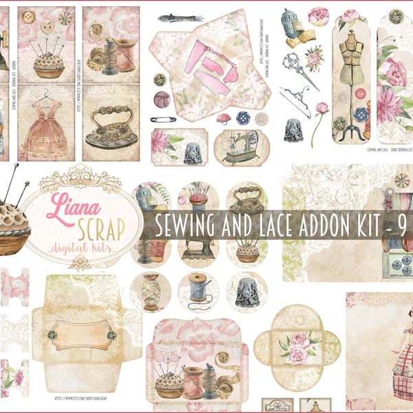 Sewing and Lace Ephemera Printables, Sewing Digital Collage Sheets, Sewing and Lace junk journal ADDON, Junk Journal Paper
