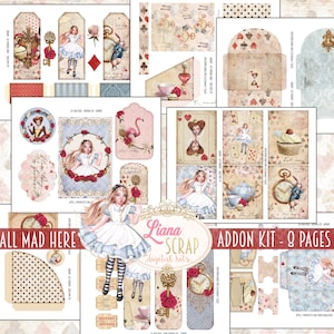 All Mad Here Junk Journal ADDON Kit imprimible, Princess Digital Collage Sheets, Alicia en el País de las Maravillas ADDON Kit, Junk Journal Ephemera
