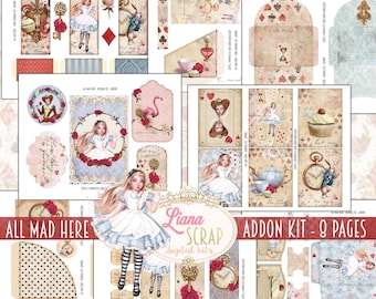 All Mad Here Junk Journal ADDON Kit Printable, Princess Digital Collage Sheets, Alice in Wonderland ADDON Kit, Junk Journal Ephemera