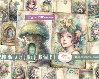 Frühlingsfee Junk Journal Kit, Fantasy Fairy Collage Printables, Digitales Feen Kit, Fairy Seasons Kollektion