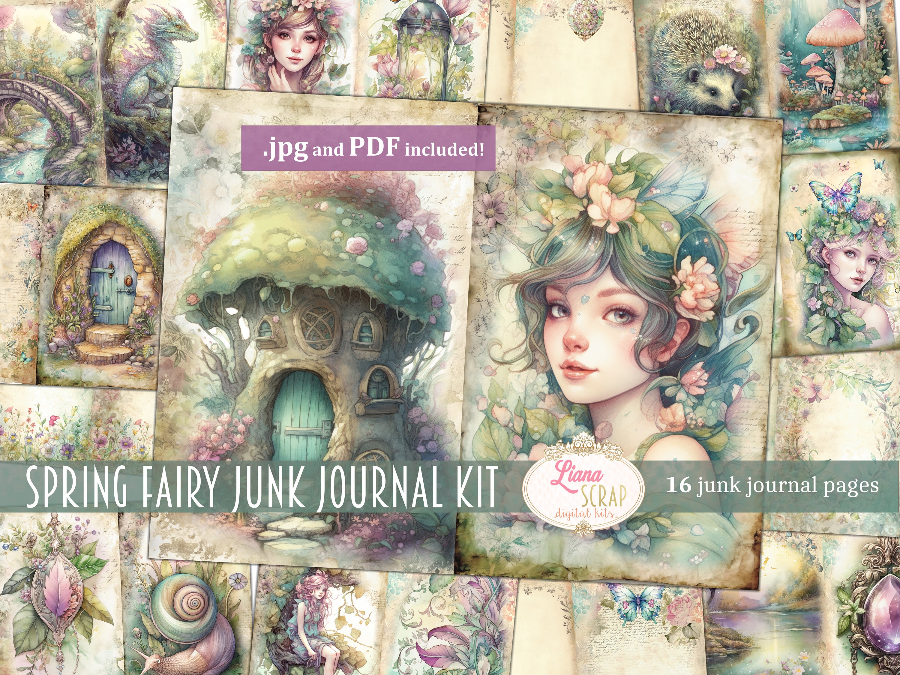 Spring Fairy Junk Journal Kit, Fantasy Fairy Collage Printables, Digital Fairy Kit, Fairy Seasons Collection