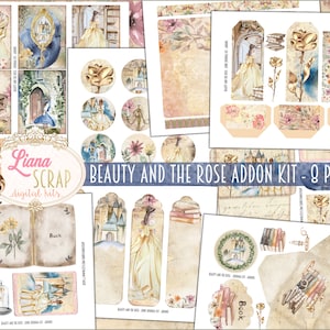 Beauty and the Rose Junk Journal ADDON Digital Kit Printable, Fairytale Digital Collage Sheets, Princess Junk Journal ADDON Kit