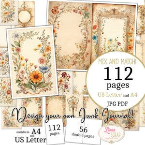 Junk Journal - Blooms Empty Center Papers - US Letter en A4-formaat, Mix en Match Pagina's, Floral Digital Paper in afdrukbare PDF en JPG