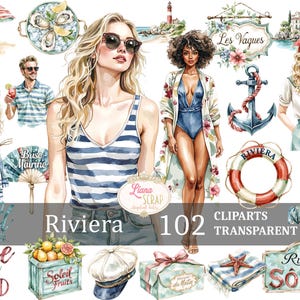 Riviera 102 Set di clipart digitali - Grafica PNG di spiaggia estiva per scrapbooking e design, adesivi per planner