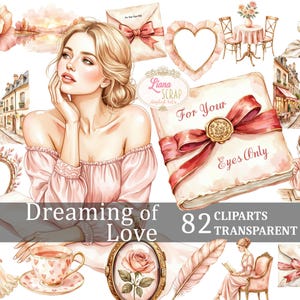 Dreaming Of Love Clipart - Romance Vintage, Floral, Retratos, Paris, Arte Digital em Aquarela - 82 imagens