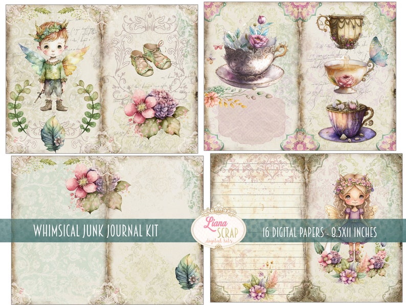 Whimsical Fairy Junk Journal Kit, Floral Collage (digital Download) - Etsy