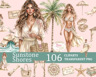 Clipart de playa en acuarela: diseños PNG de verano junto al mar (106 imágenes)