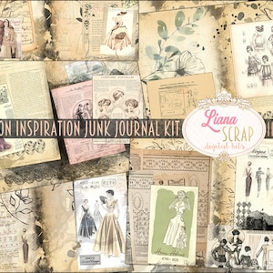 Kit digital de diario basura de inspiración de moda imprimible, hojas de collage digitales de ilustraciones de moda vintage, papel de diario basura