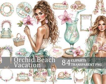 Watercolor Beach Clipart Bundle – Summer Vacation PNG Graphics