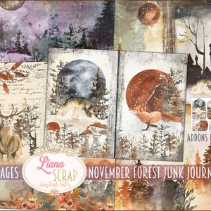 November Forest Junk Journal Digital Kit Printable, Fall Digital Junk Journal, Autumn Forest Animals Junk Journal, Junk Journal Paper