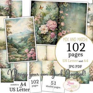 Junk Journal - Pink Forest - Formato US Letter e A4, Mescola e abbina pagine, Fantasy Forest Digital Junk Journal Paper PDF e JPG