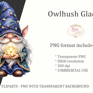 Conjunto de imágenes prediseñadas de gnomos en acuarela: hadas, búhos y animales del bosque (descarga digital PNG) imagen 5