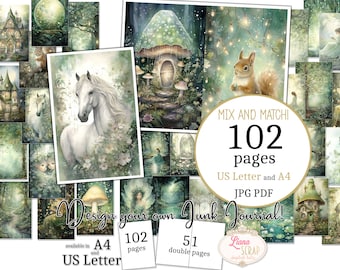 Junk Journal - Sparkle Forest - US Letter und A4 Format, Mix and Match Seiten, Magical Forest Digital Papier in druckbaren PDF und JPG