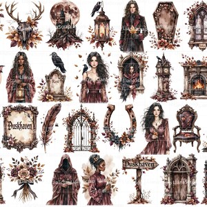 Gothic Autumn Clipart Set – Watercolor Halloween Graphics (PNG) image 3