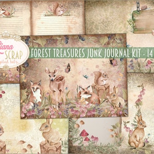 Kit digital de diario basura de tesoros del bosque imprimible, hojas de collage digitales de bosque, diario basura de flores silvestres, papel de diario basura