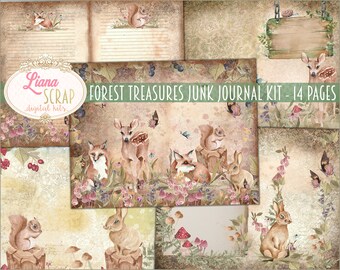 Forest Animals Junk Journal Kit, Woodland Collage Sheets (Digital Download)