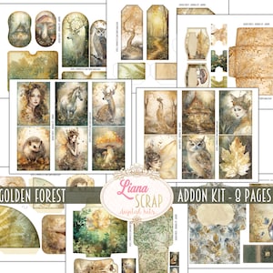 Golden Forest Junk Journal ADDON Kit, Fantasy Fairy Forest Collage Printables, Digital Fairy ADDON Kit, Magical Forest Junk Journal Ephemera