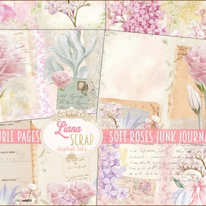 Zachte rozen Junk Journal Digital Kit Afdrukbaar, Pastelroze bloemen Digitale Collagebladen, Junk Journal Paper