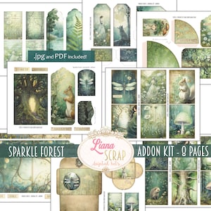 Sparkle Forest Junk Journal ADDON Digital Kit zum Ausdrucken, Verzauberte Wald Printables Collage Sheet, Junk Journal Papier Ephemera
