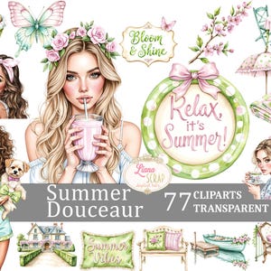 Douceaur 77 numérique de l'été, PNG de la mode estivale, Illustrations florales, fond Transparent, Scrapbooking, planificateur d'autocollants