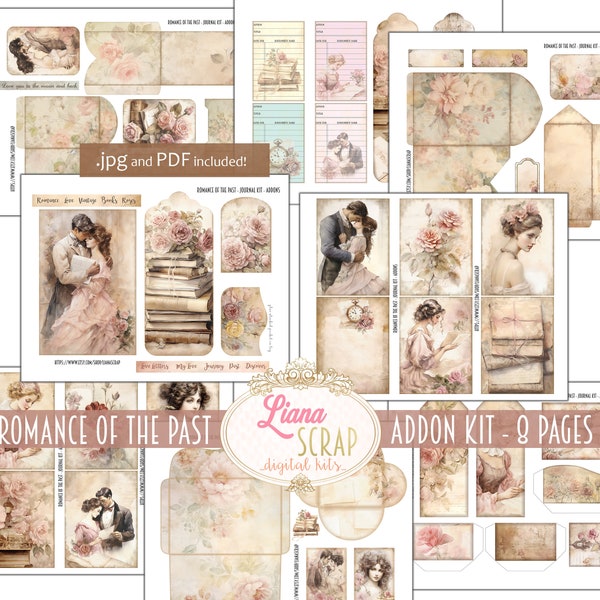 Romance of the Past Digital Junk Journal ADDON Kit, Vintage Collage Printable, Digital Victorian Kit, Vintage Love Letters Ephemera