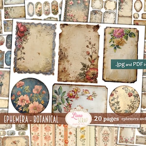 Efímera de diario basura, cortes botánicos quisquillosos imprimibles, descarga digital floral, adornos, portadas y fondos para diarios basura