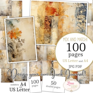 Junk Journal - Collage neutro - Tamaño carta de EE. UU. y A4, páginas para mezclar y combinar, fondos vintage desgastados, papel digital PDF y JPG