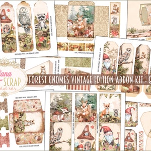 Forest Gnomes VINTAGE edición ADDON Digital Kit Imprimible, Gnomos y Woodland Digital Collage Sheets, Vintage Woodland Junk Journal ADDON