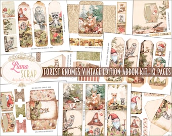 Vintage Forest Gnomes Junk Journal Kit, Woodland Collage (Digital Download)