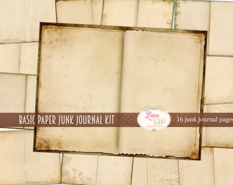 Vintage Paper Junk Journal Kit, Distressed Textures (Digital Download)
