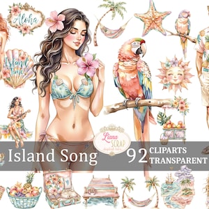 Island Song 92 aquarel clipart tropische zomer ontwerpen PNG digitale kunst planner stickers Beach Vibes Boho illustraties afdrukbare