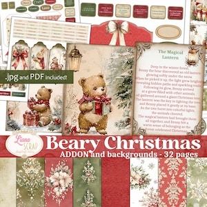 Beary Christmas Digital Junk Journal ADDON Kit Ephemera e fundos - 32 páginas em JPG e PDF - Winter Woodland, envelopes e recortes