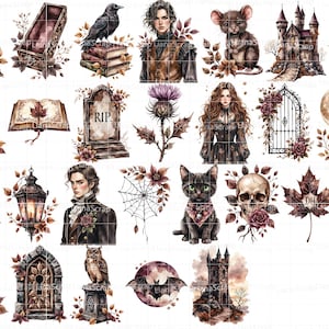 Gothic Autumn Clipart Set – Watercolor Halloween Graphics (PNG) image 4