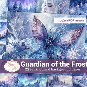 Guardian of the Frost Junk Journal Background Paper, Fantasy Winter landscapes, Fairytale Winter Pages