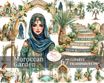 Moroccan Garden Watercolor Clipart – Floral Moroccan Decor (PNG)