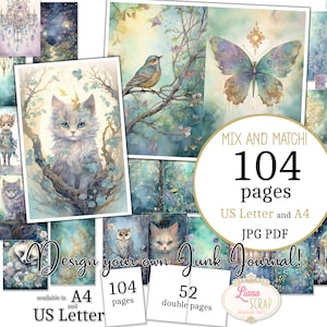 Junk Journal - Blooming Elven Garden - Tamaño carta y A4 de EE. UU., páginas para mezclar y combinar, papel digital del bosque mágico en PDF y JPG imprimibles