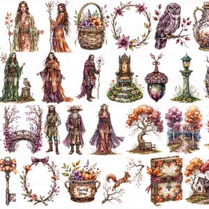 Watercolor Autumn Clipart Set – 96 PNG Fantasy Graphics (Digital Planners) image 2