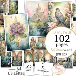 Junk Journal - Fantasy Garden - Tamaño carta de EE. UU. y A4, páginas para mezclar y combinar, papel digital Enchanted Fairy World en PDF y JPG imprimibles