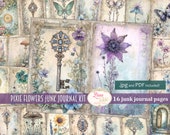 Pixie Purple Junk Journal Kit, Fantasy Collage Printables with Fairies, butterflies and flowers, digital scrapbook paper, fairy art journal