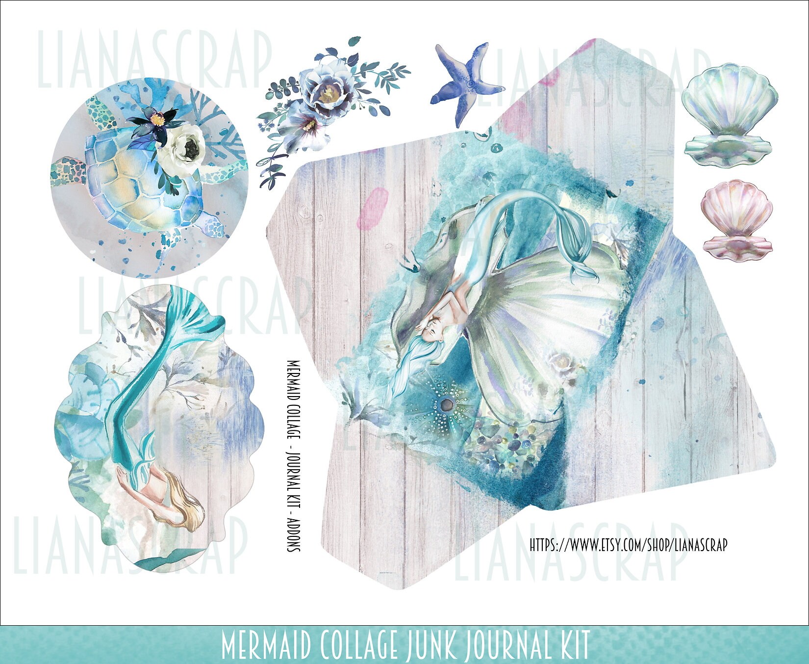Mermaid Collage Junk Journal ADDON Kit, Mermaids and Sea Life ...