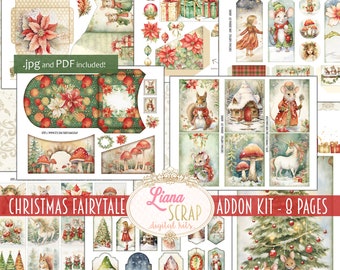 Christmas Fairytale Junk Journal ADDON Kit, Christmas Mouse Collage Printable, Digital Christmas ADDON Kit, Fairytale Christmas Ephemera