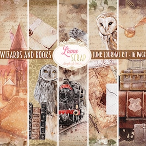 Wizards and Books Junk Journal Digital Kit imprimible, Wizard Digital Collage Sheets, Magic Junk Journal, Papel de diario basura