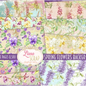 Fondos imprimibles de Spring Fling para revistas basura, Collage digital de flores de primavera, papel de diario basura