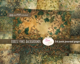 Arrière-plan du journal Forest Vines Junk Journal, collage nature (PDF)