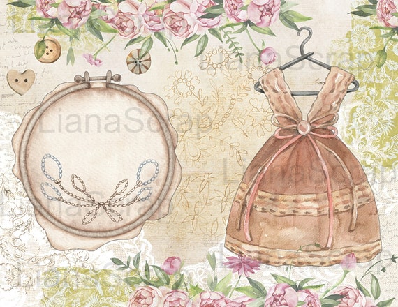 Sewing and Lace Junk Journal Digital Kit, Sewing Themed