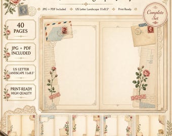 Printable Junk Journal Kit Heirloom Letters Writing Papers, 40 Vintage Pages