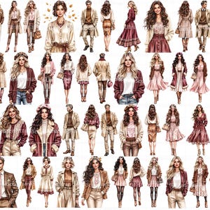 Autumn Fashion Clipart Set – Trendy Fall Outfits PNG (Digital Planner Stickers) image 2
